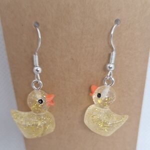 Cute Duck Earrings with Gold Glitter